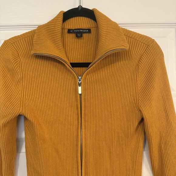Boston Proper Sz Small Ribbed Full Zip Knit Sweater “Golden Glow” Cardigan EUC - Picture 4 of 11